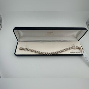 Elegant Gold and Silver Bracelet 14Kt Gold Over Sterling Diamond Accents NIB‎
